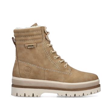 Rieker Chunky Laced Ankle Boot Side Zip - Camel